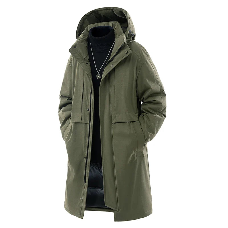 Herren Wintermantel Parka Lang Kapuze Schwarz Grün Grau Übergröße