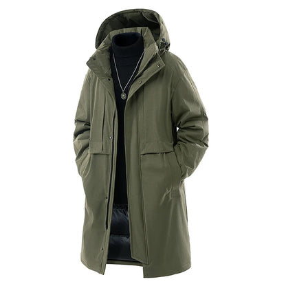 Herren Wintermantel Parka Lang Kapuze Schwarz Grün Grau Übergröße
