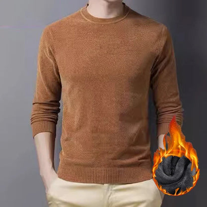 Herren Winter Pullover Rundhals Langarm Uni Farbe Warm gefüttert