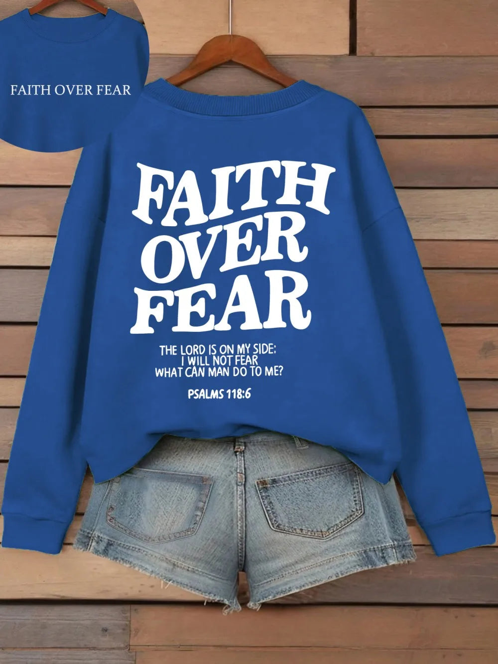 Hoodie mit Kapuze und "Faith Over Fear" Druck, lockere Passform