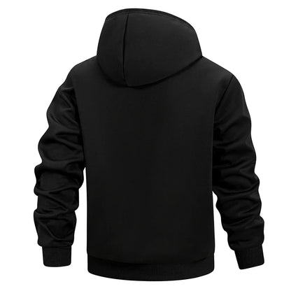 Herren Kapuzenjacke mit Reißverschluss, warmes Fleecefutter, Schwarz