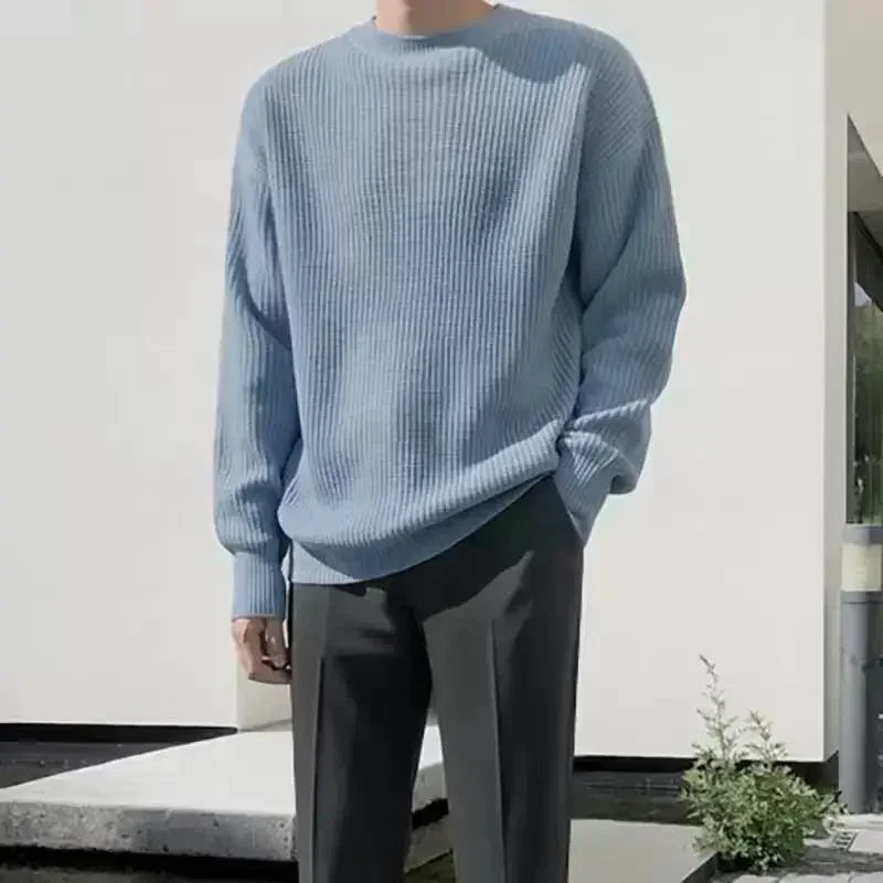 Unisex Strickpullover Oversize Rundhals Gerippt Lange Ärmel