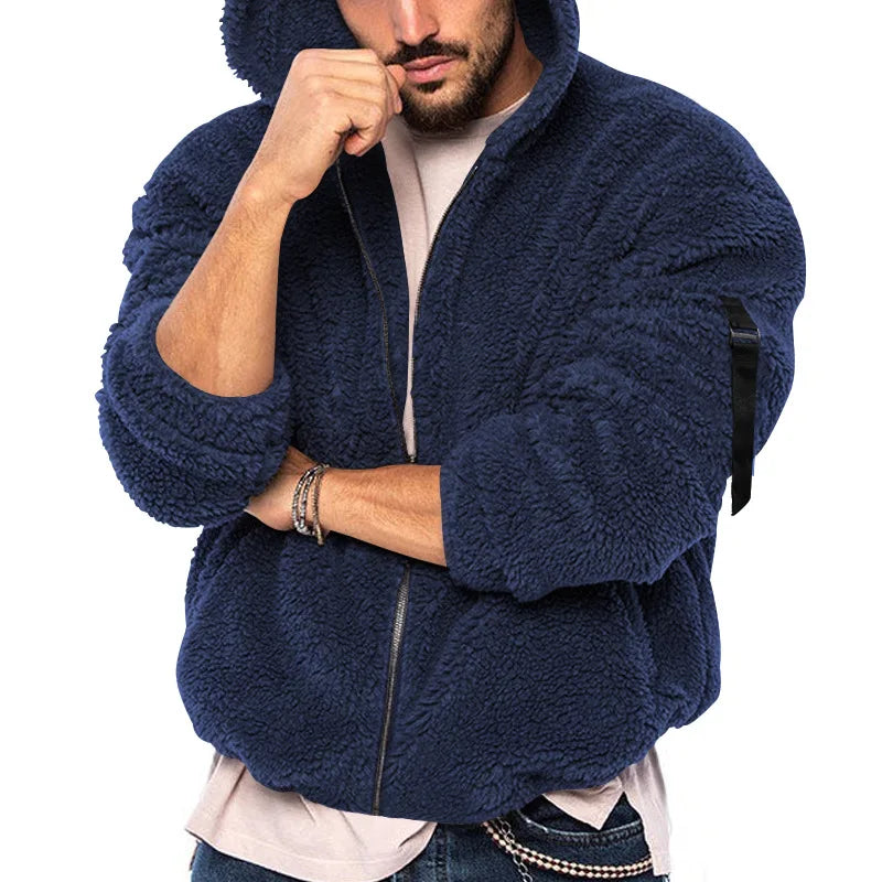 Herren Hoodie Teddyfleece Jacke mit Reißverschluss Kapuze