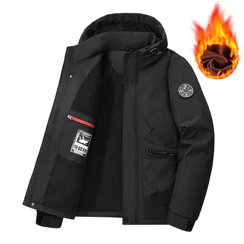 Herren Winterjacke mit Kapuze Fleece-Futter Militärgrün