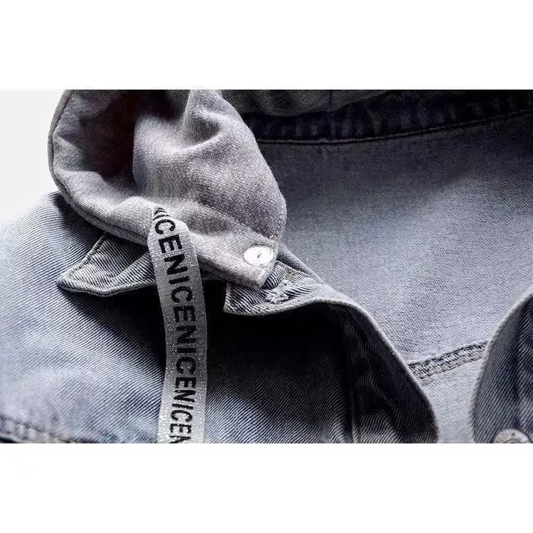 Jeansjacke mit Kapuze Hellblau meliert Damen