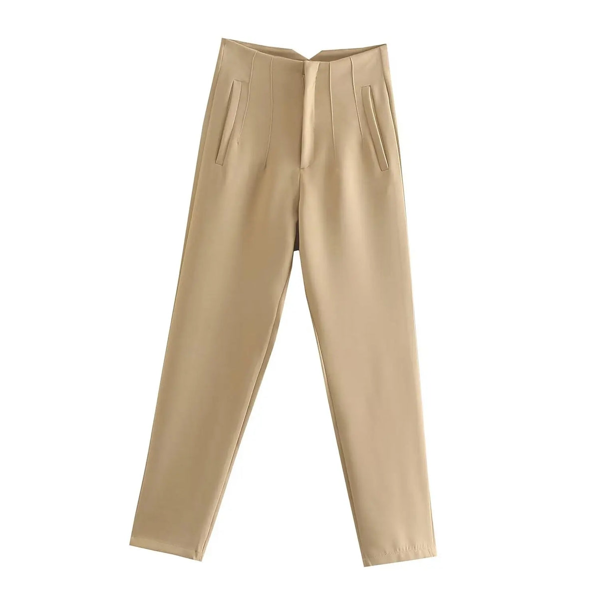 Damen Stoffhose Hoher Bund Business-Hose Elegante Anzughose Beige/Schwarz/Blau Gestreift
