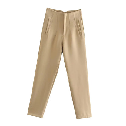 Damen Stoffhose Hoher Bund Business-Hose Elegante Anzughose Beige/Schwarz/Blau Gestreift