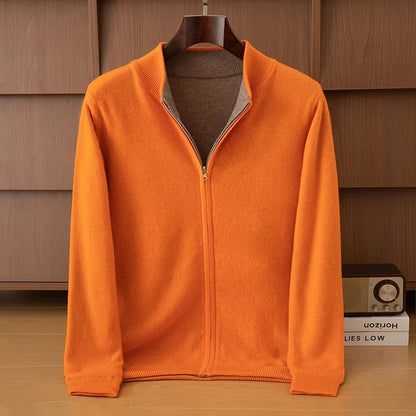 Unisex Strickjacke mit Stehkragen und Reißverschluss