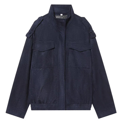 Unisex Bomberjacke mit Stehkragen und aufgesetzten Brusttaschen