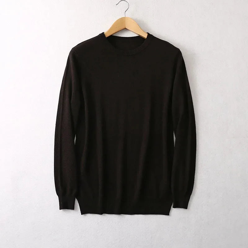 Unisex Langarm-Pullover mit Rundhalsausschnitt Feinstrick Grau Schwarz Braun