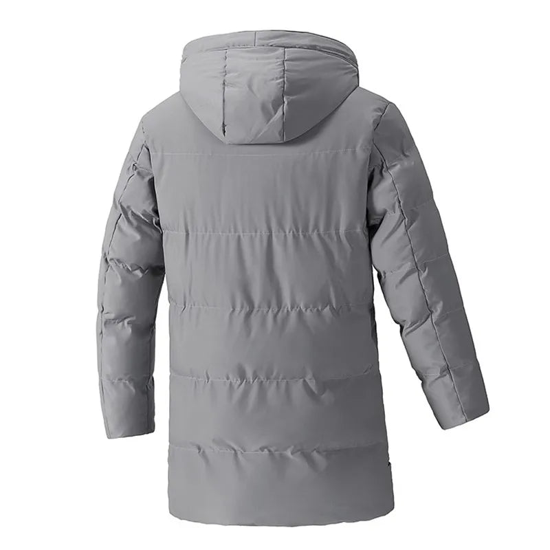 Herren Langer Steppmantel mit Kapuze Winter Steppjacke Warm Dick