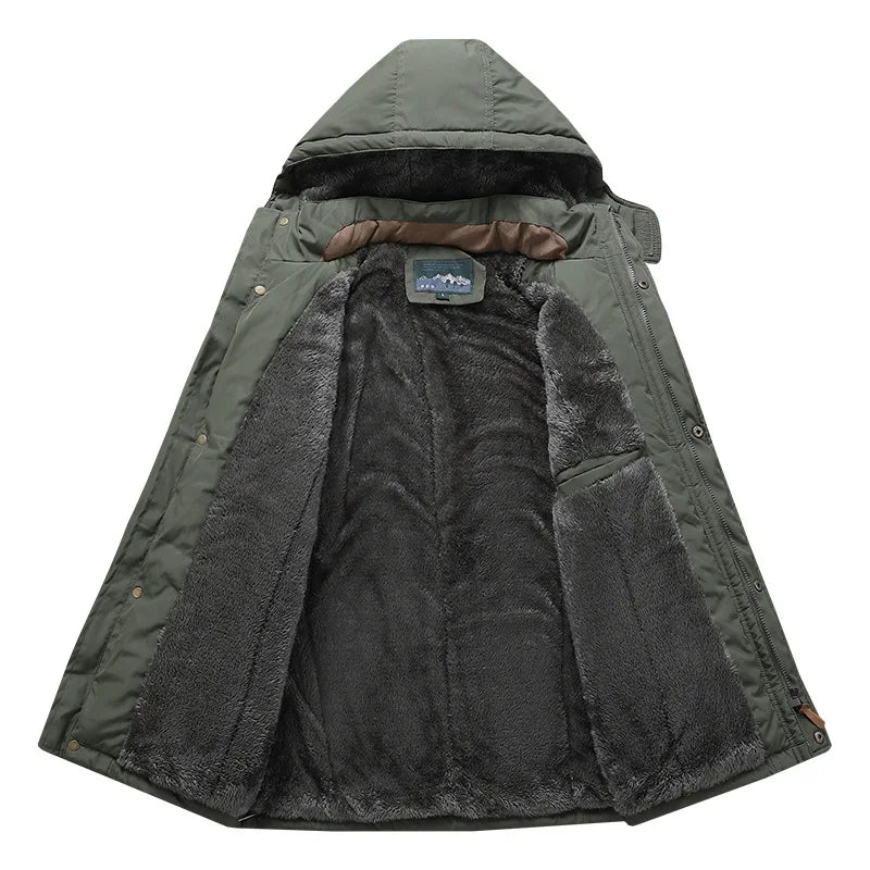 Herren Winterjacke mit Kapuze Gefütterter Parka Warm Schwarz