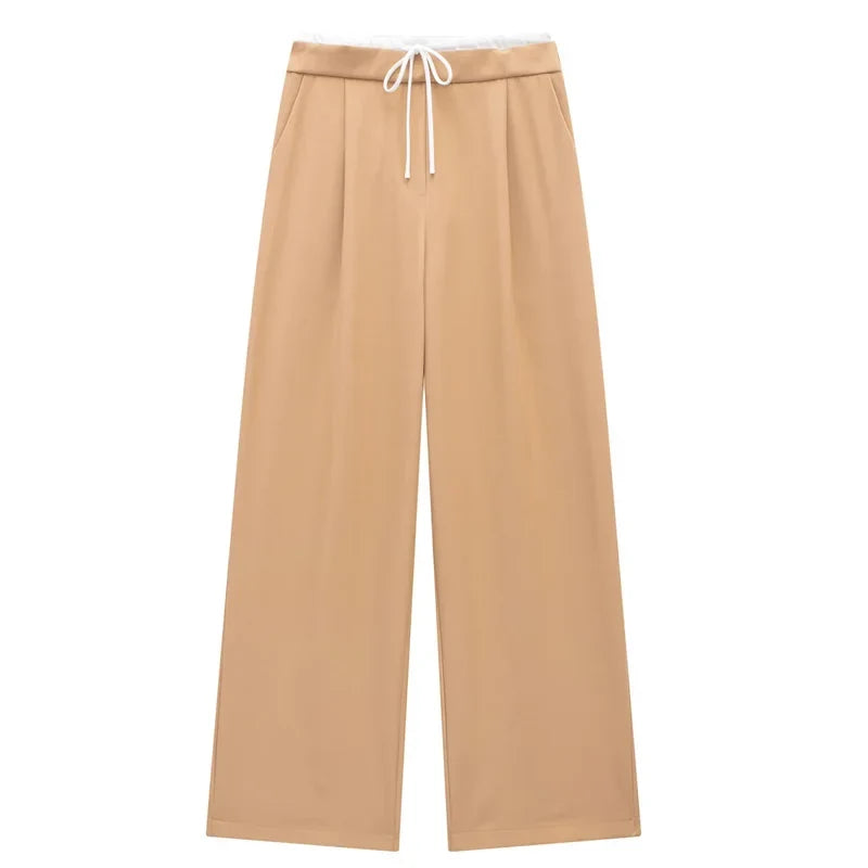 Damen Wide-Leg Hose mit hohem Bund und Tunnelzug, Weites Bein