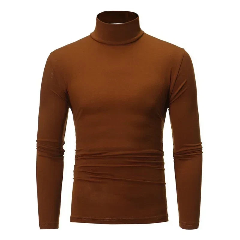 Herren Rollkragenpullover Langarmshirt Eng Anliegend