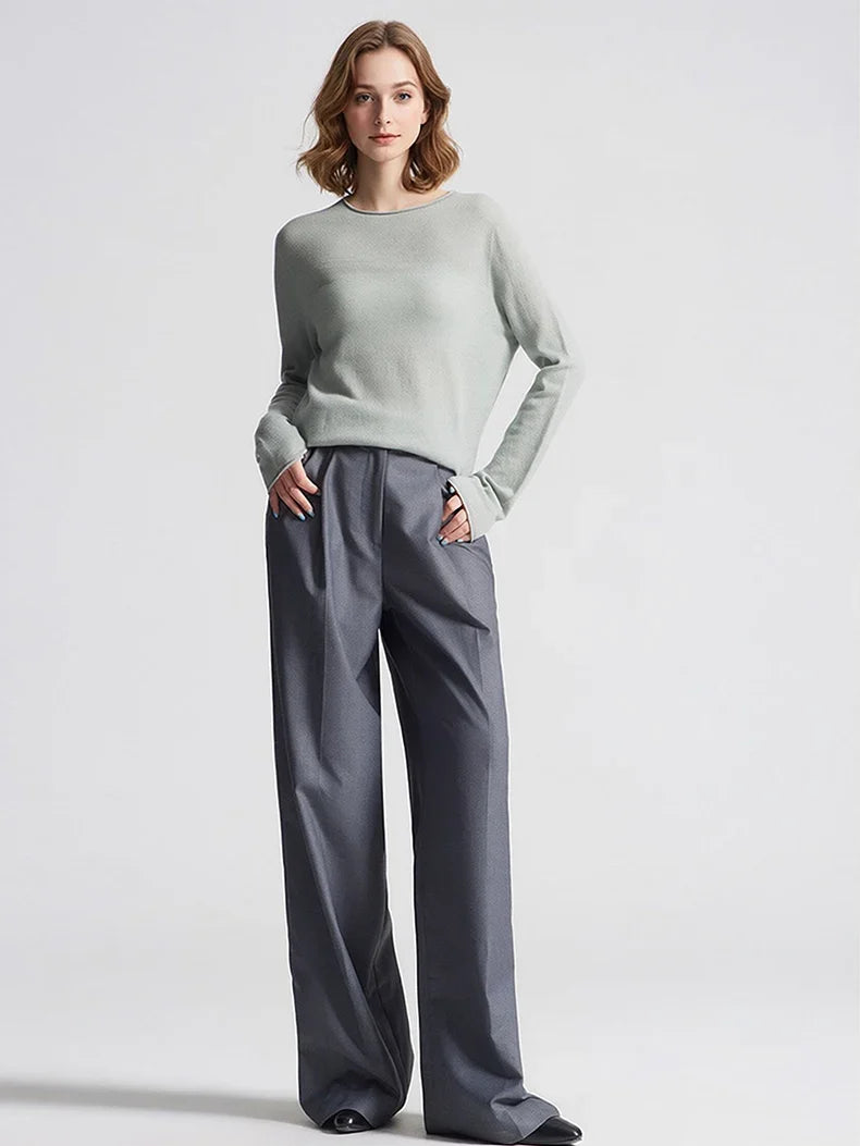 Damen Langarm Pullover Rundhalsausschnitt Uni Basic