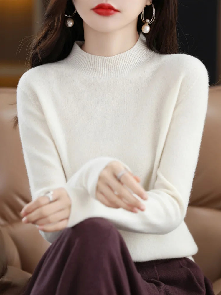 Damen Pullover Stehkragen Langarm Feinstrick Basic