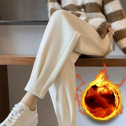 Damen Cordhose gefüttert mit Plüsch weites Bein Beige