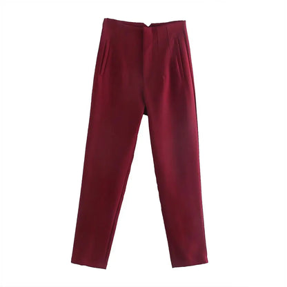 Damen Chinohose High Waist Gerade Beine Elegante Stoffhose Freizeithose