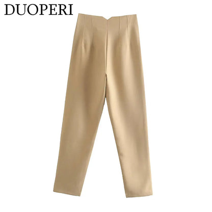 Damen Chinohose High Waist Gerade Beine Elegante Stoffhose Freizeithose
