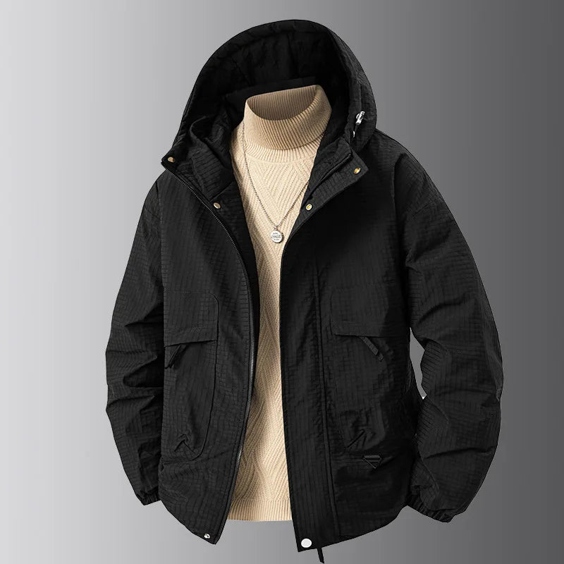 Herren Jacke mit Kapuze Braun Gemustert