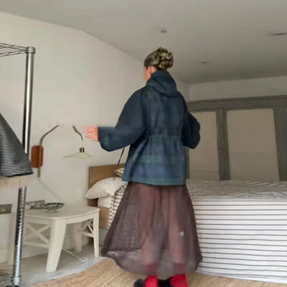 Damen Überwurfjacke kariert mit Kapuze