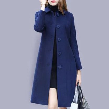 Damen Langer Mantel mit Knopfleiste in Marineblau
