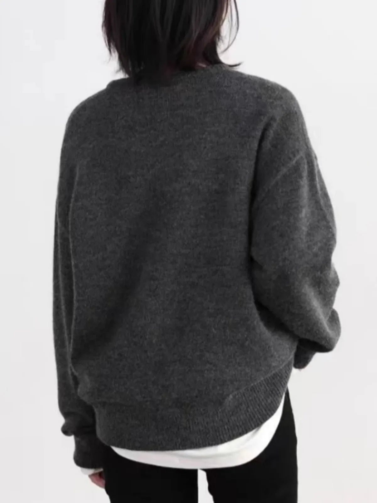 Damen Pullover Grau Rundhals Langarm Strick