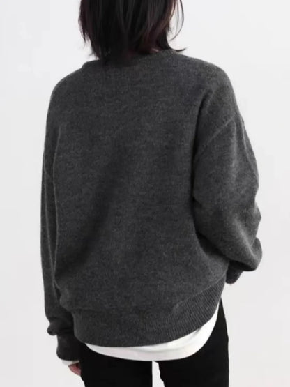 Damen Pullover Grau Rundhals Langarm Strick