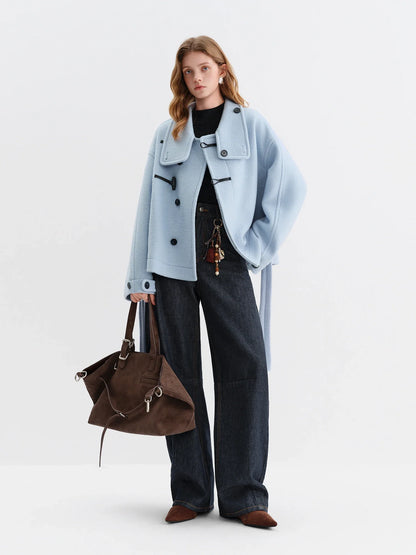 Damen Kurzmantel mit Knebelverschluss Hellblau Oversize-Passform
