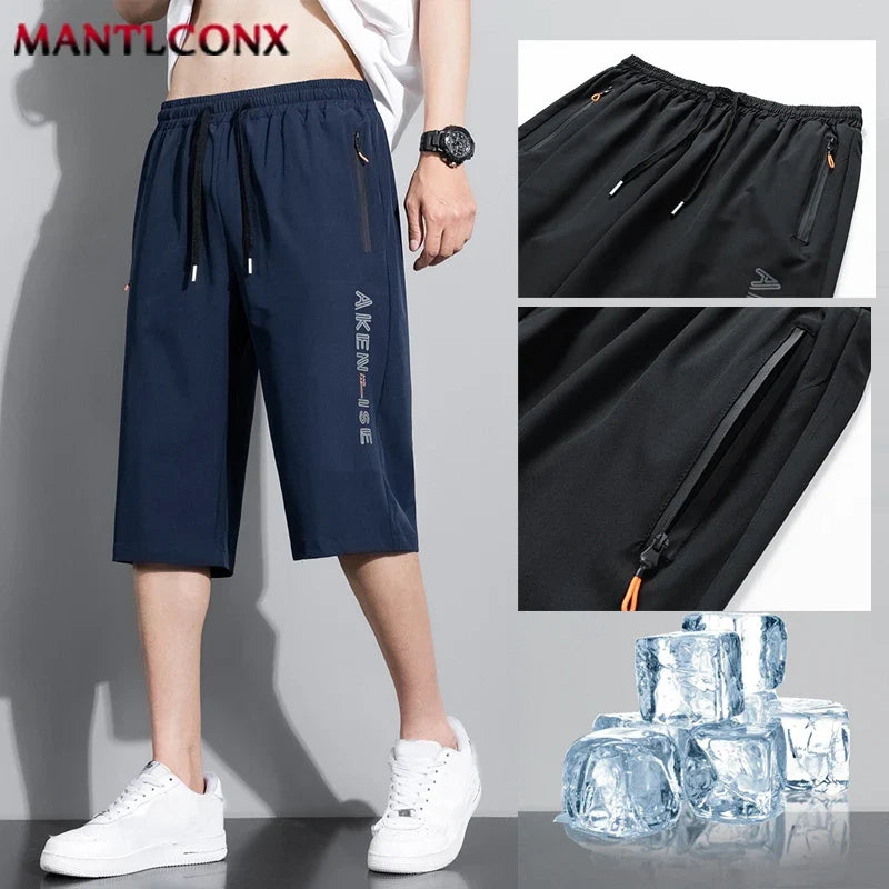 Herren Caprihose Sporthose Jogginghose Dunkelgrau mit Reißverschlusstaschen