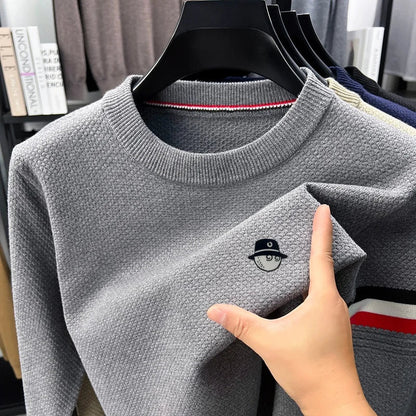 Herren Pullover Rundhals Langarm Strickpullover mit Textur und Streifen
