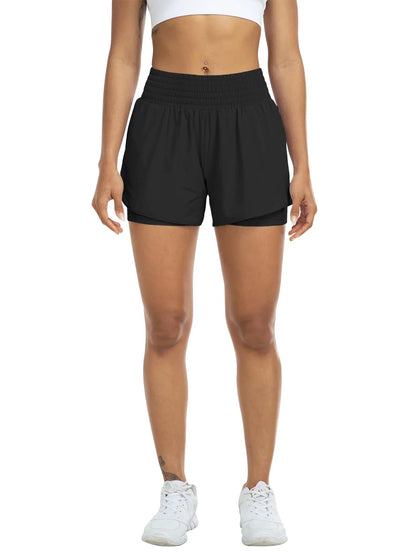 Damen Sportshorts mit hohem Bund und Tasche, 2-in-1-Design