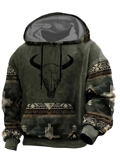 Herren Hoodie mit Hirsch-Motiv und Muster Ärmeln