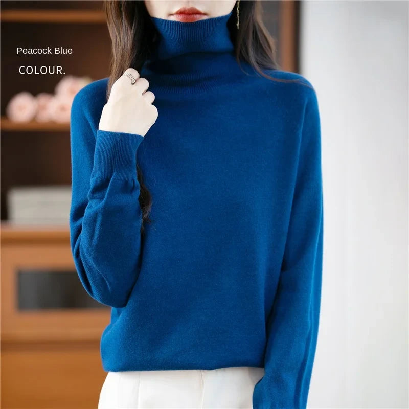 Damen Rollkragenpullover Langarm Strickpullover