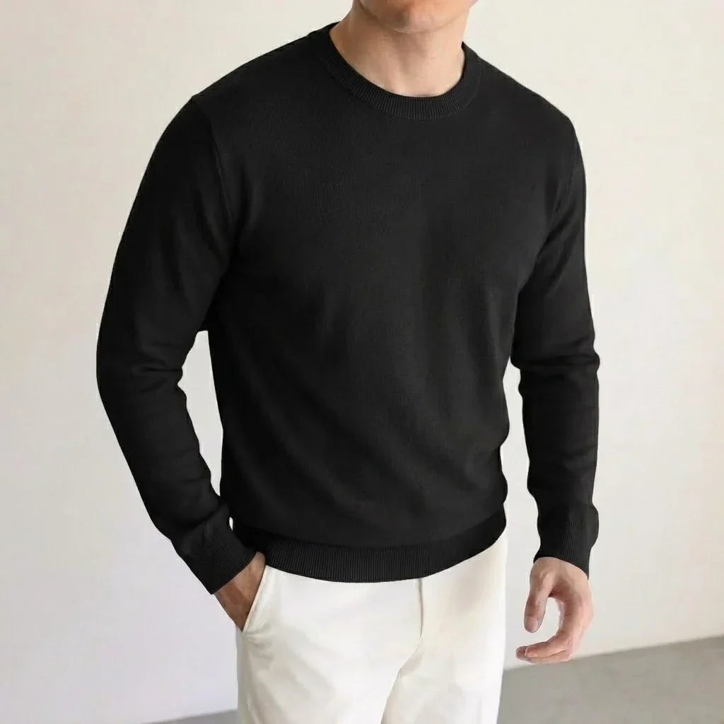 Herren Rundhals Pullover Feinstrick Langarm