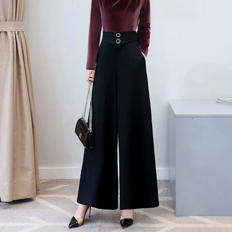 Damen Culottes Weite Hose Hoher Bund Schwarz mit Gürtel