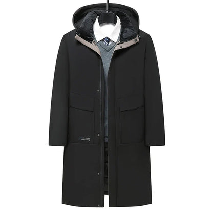 Langer Herren Winterparka mit Kapuze und Reißverschluss Grau