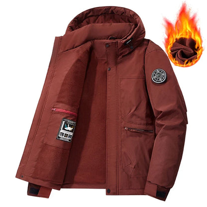 Herren Winterjacke mit Kapuze Fleece-Futter Militärgrün