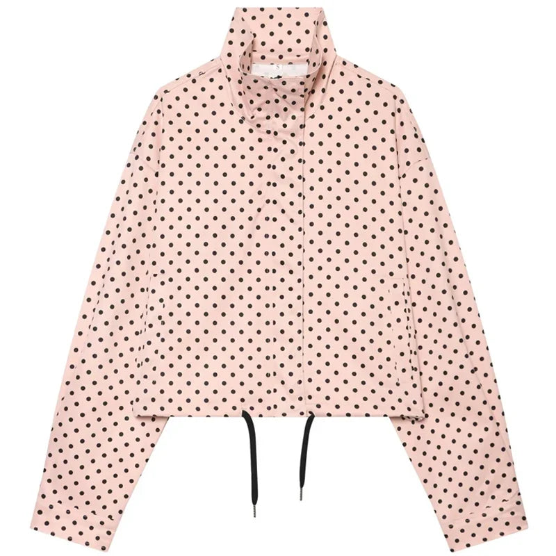 Damen Kurzjacke mit Stehkragen und Tupfenmuster - Weiß Schwarz
