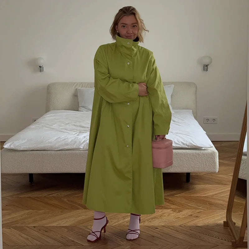 Damen Langer Mantel Übergroßer Trenchcoat mit Stehkragen und weiten Ärmeln