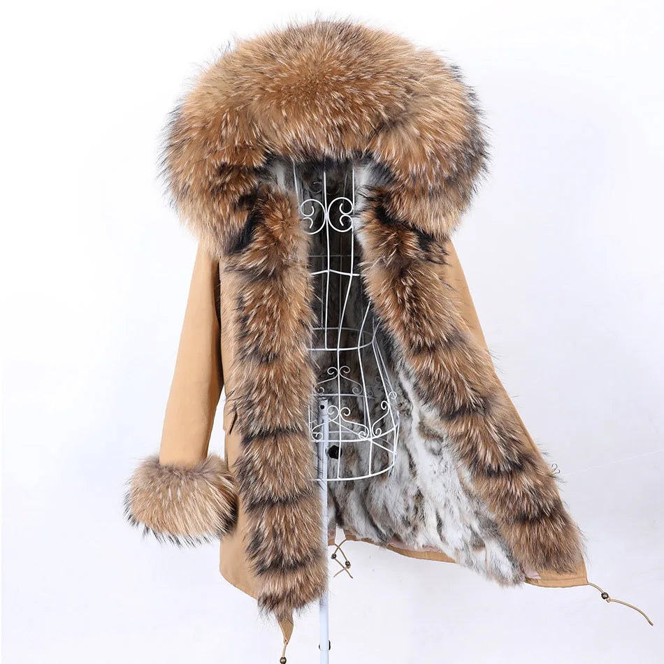 Damen Winterparka mit Kapuze & Pelzimitat-Futter in Rosa