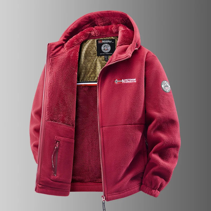 Herren Fleecejacke mit Kapuze und Plüschfutter, durchgehendem Reißverschluss