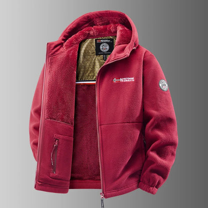 Herren Fleecejacke mit Kapuze und Plüschfutter, durchgehendem Reißverschluss