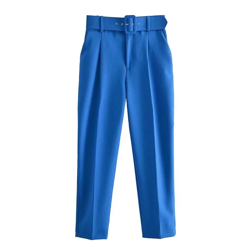 Damen Stoffhose mit hohem Bund, geradem Bein & Gürtel