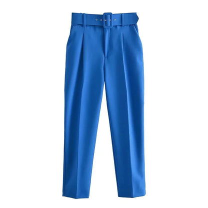 Damen Stoffhose mit hohem Bund, geradem Bein & Gürtel