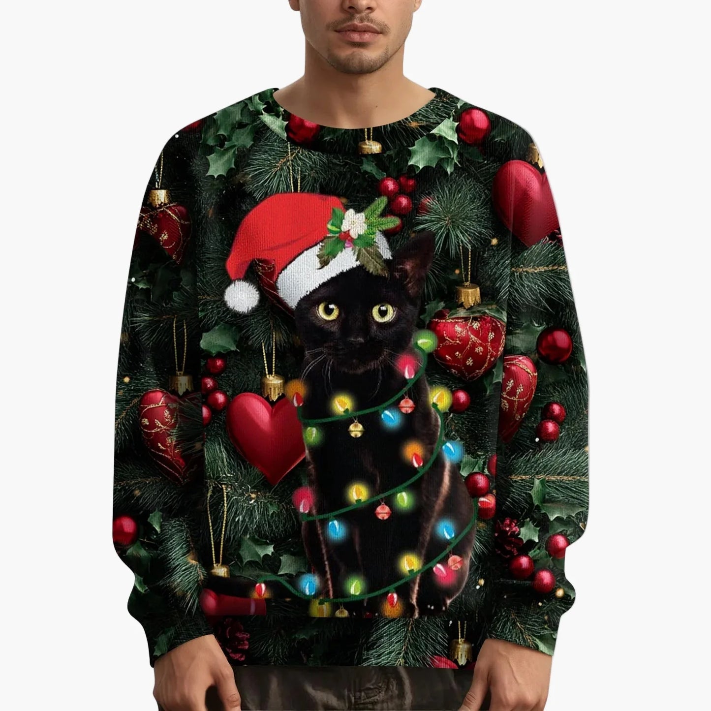 Herren Weihnachts-Sweatshirt mit Katzenmotiv – Lustiger Pullover für die Festtage und Winterzeit
