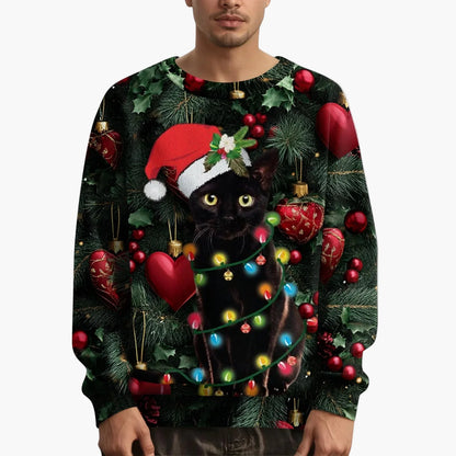 Herren Weihnachts-Sweatshirt mit Katzenmotiv – Lustiger Pullover für die Festtage und Winterzeit