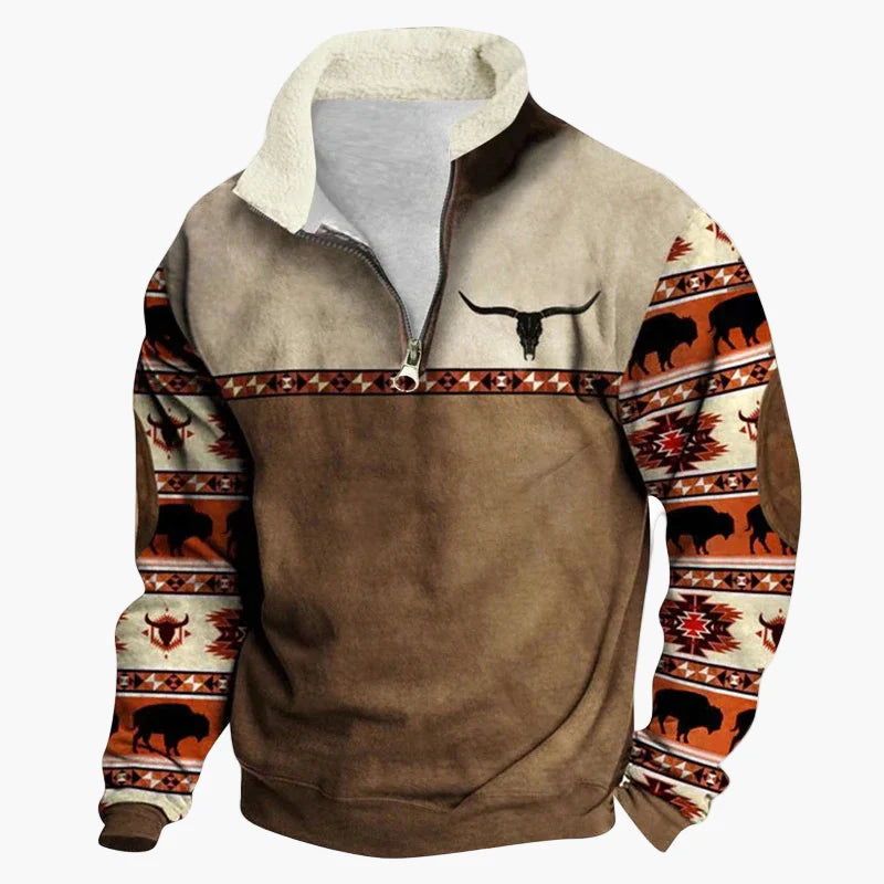 Herren Fleece Pullover mit Ethno Muster und Wildwest-Charme – Outdoor & Freizeit