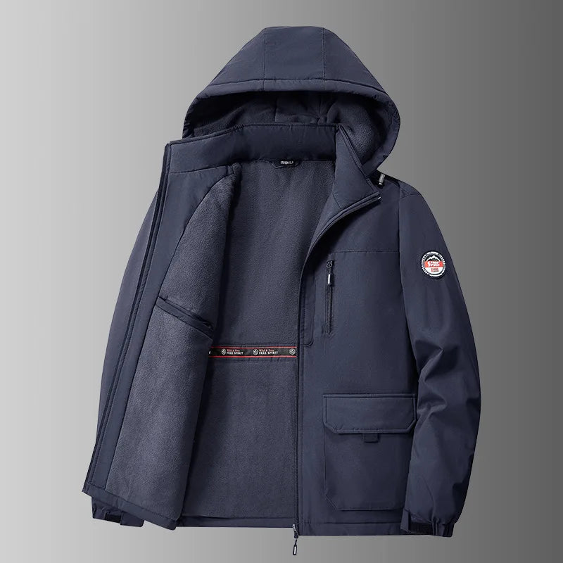 Herren Winterjacke mit Kapuze Gefüttert Khaki