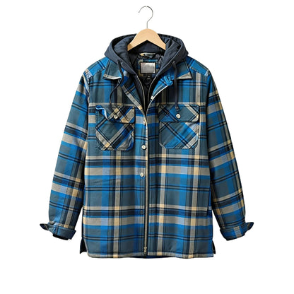 Karierte Jacke mit Kapuze & Steppfutter Herren Orange Blau